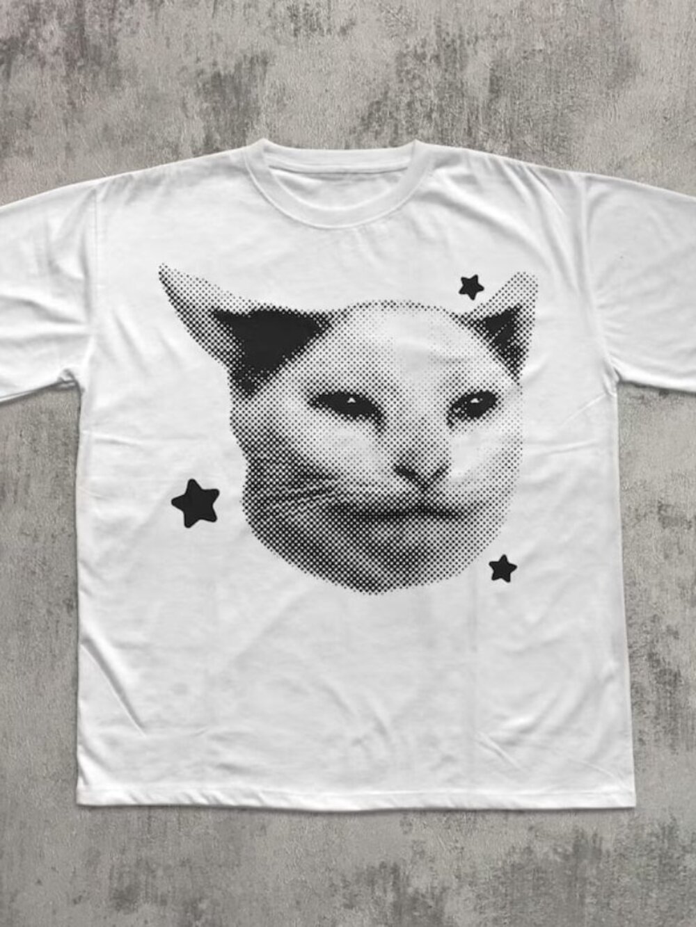 White Graphic Cat Face Tee - Women Short Sleeve Small But Big